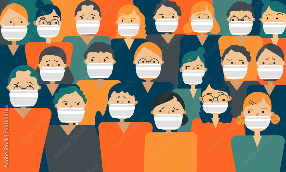 Character of cartoon People group standing with facial mask. Character of cartoon People group standing with facial mask.