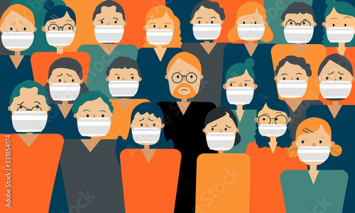 Character of cartoon People group standing with facial mask.