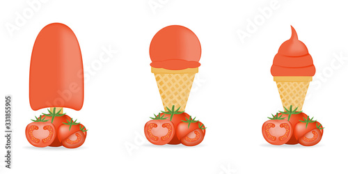 Vector illustration of colorful Fresh tomato ice cream.