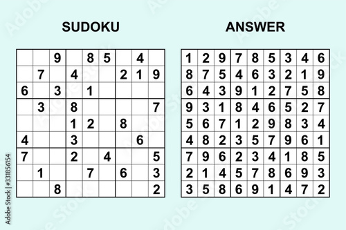 Vector sudoku with answer 326. Puzzle game with numbers.