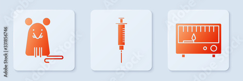 Set Syringe, Rat and Electrical measuring instruments. White square button. Vector