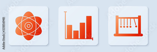 Set Pie chart infographic, Atom and Pendulum. White square button. Vector