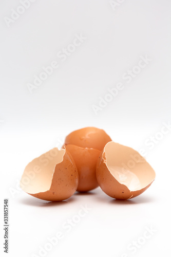 egg shell broken crack food on white background