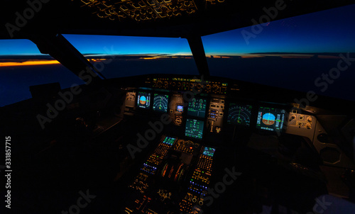 Tropical sunrise from an Airbus A320 flightdeck