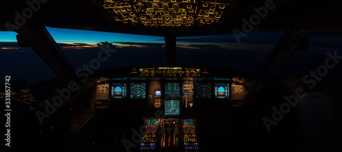 Tropical sunrise from an Airbus A320 flightdeck