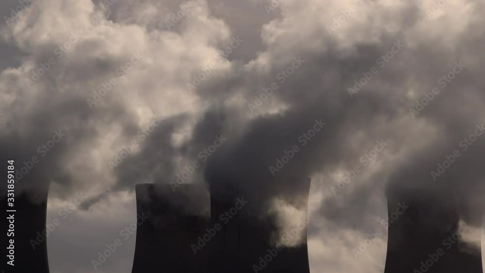 Power station chimney smoke UK England 4K Manchester Power station chimney smoke UK England 4K Manchester