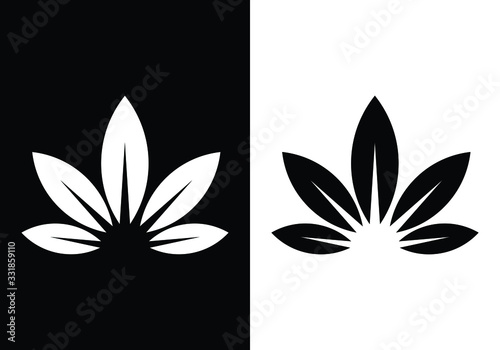 cannabis leaf logo vector icon on black and white background