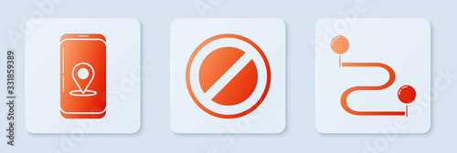 Set Stop sign, Infographic of city map navigation and Route location. White square button. Vector