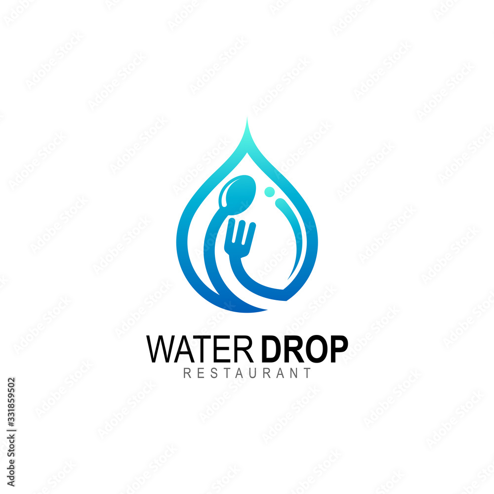 Water drop logo design template and restaurant icons Water drop logo design template and restaurant icons