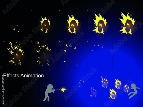 Gun Flash effect animation.Can use for game design, animation, cartoon.