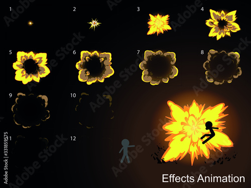 Explosion effect animation.Can use for game design, animation, cartoon.