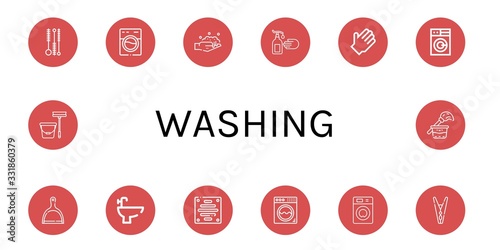 washing simple icons set