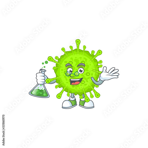 Orthocoronavirinae brainy Professor Cartoon design grasp a glass tube