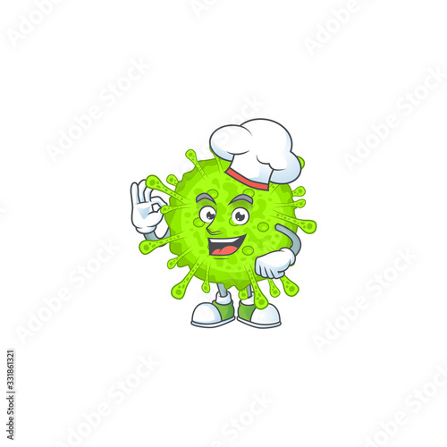 A picture of orthocoronavirinae cartoon character wearing white chef hat