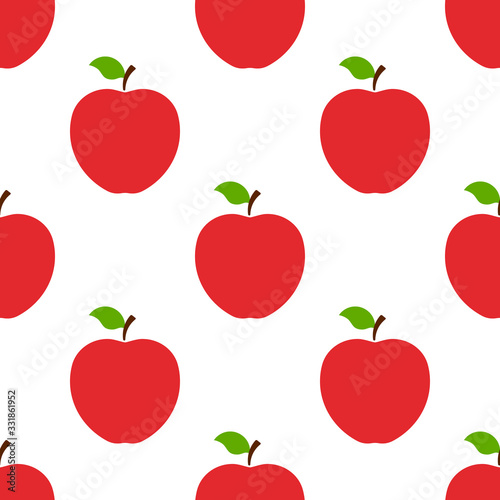 Seamless pattern with red whole apples on white background. Organic fruit. Flat style. Vector illustration for design, web, wrapping paper, fabric, wallpaper.