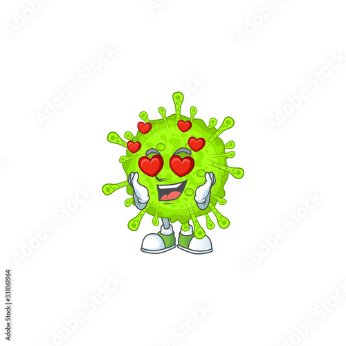 Romantic orthocoronavirinae cartoon character with a falling in love face