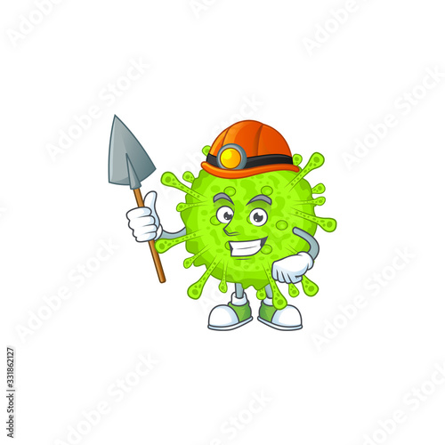 Cool miner worker of orthocoronavirinae cartoon design concept