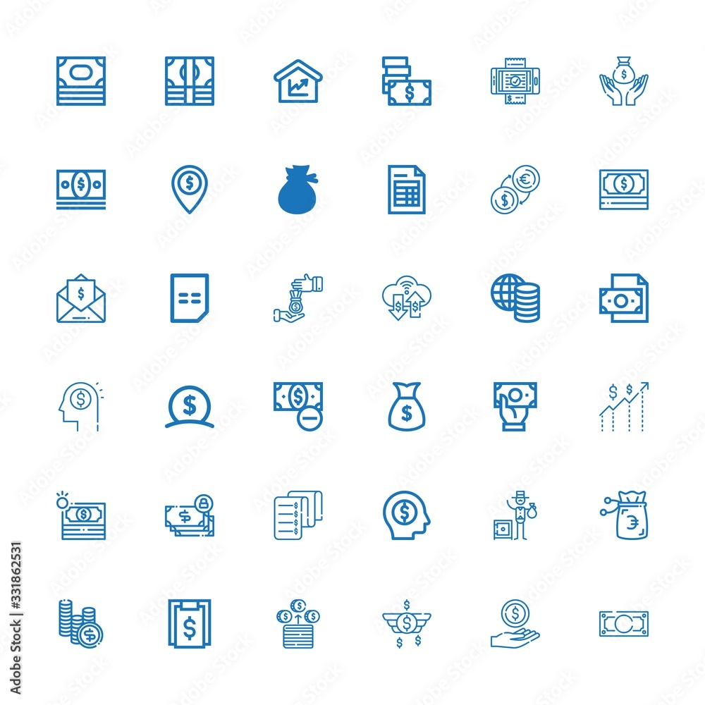 Editable 36 bill icons for web and mobile