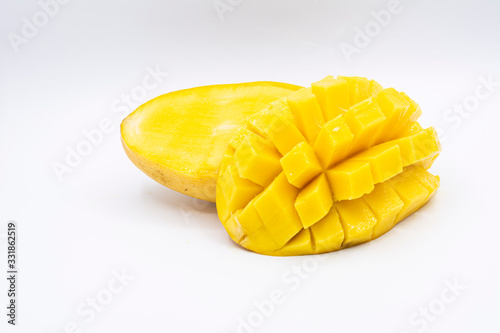 Yellow  mango slice with  isolated white background
