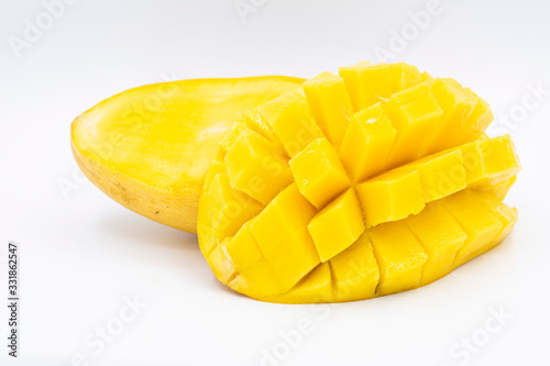 Yellow  mango slice with  isolated white background
