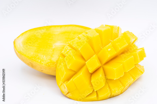 Yellow  mango slice with  isolated white background