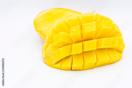 Yellow  mango slice with  isolated white background