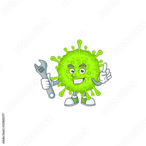 Cartoon mascot design concept of orthocoronavirinae mechanic