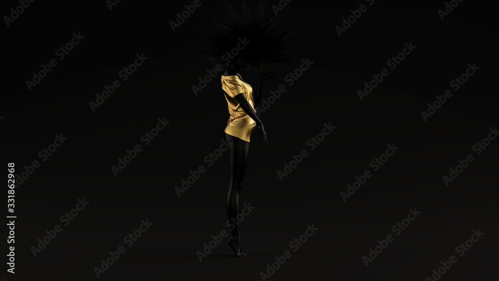 Black Gold Girl Black Background Side View 3d illustration 3d render Black Gold Girl Black Background Side View 3d illustration 3d render