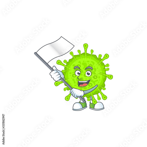 A patriotic orthocoronavirinae mascot character design holding standing flag