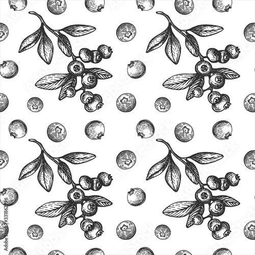 Vector  pattern with ink blueberry
