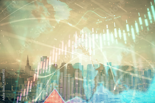 Wallpaper Mural Forex graph on city view with skyscrapers background multi exposure. Financial analysis concept. Torontodigital.ca