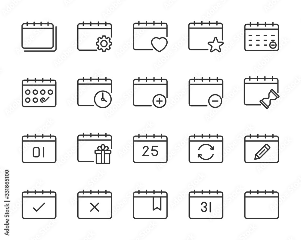set of calendar icons, day, month, year