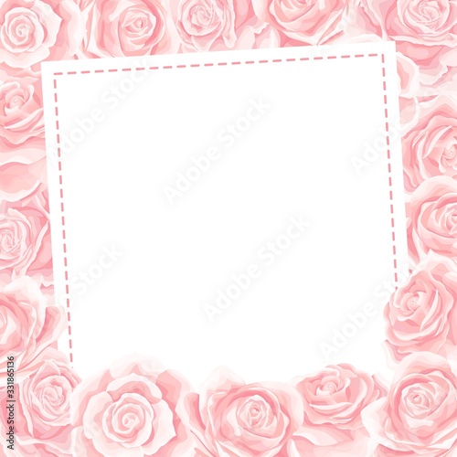 Elegant pink roses floral bouquet as frame. Vector summer border design © Andrew
