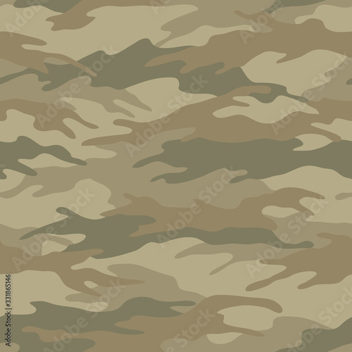 Fototapeta Seamless camouflage pattern. Khaki texture, vector illustration. Camo print background. Abstract military style backdrop