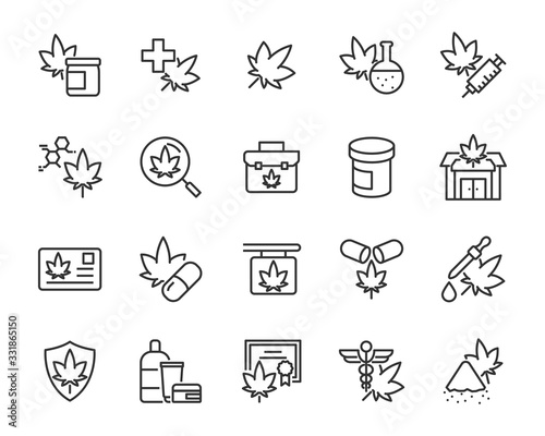 set of cannabis icons, CBD, medicine, natural therapy