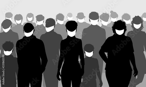Facemask people silhouettes