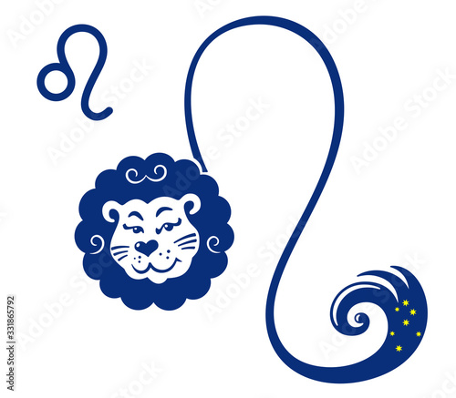 The zodiac sign Leo. Cute lion in the form of the astrological symbol of the constellation Leo.