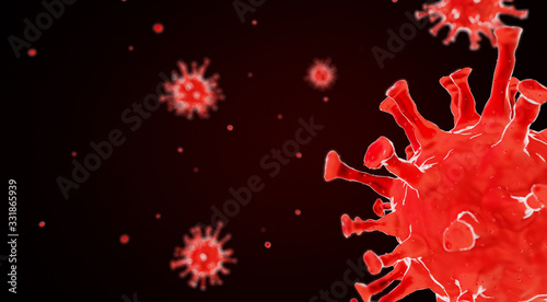 Microscopic view of floating coronavirus virus cells ,pandemic risk concept.3D render.