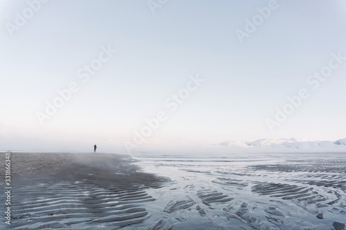 a lone traveler far from the shore came to the bottom of the North sea at low tide on a frosty winter day