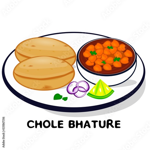 Chole bhature indian Punjabi food Vector