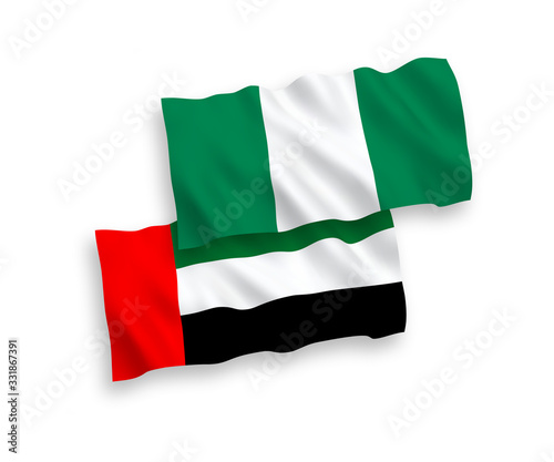 Flags of United Arab Emirates and Nigeria on a white background