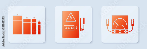 Set Electrical panel, Battery and Ampere meter, multimeter, voltmeter. White square button. Vector