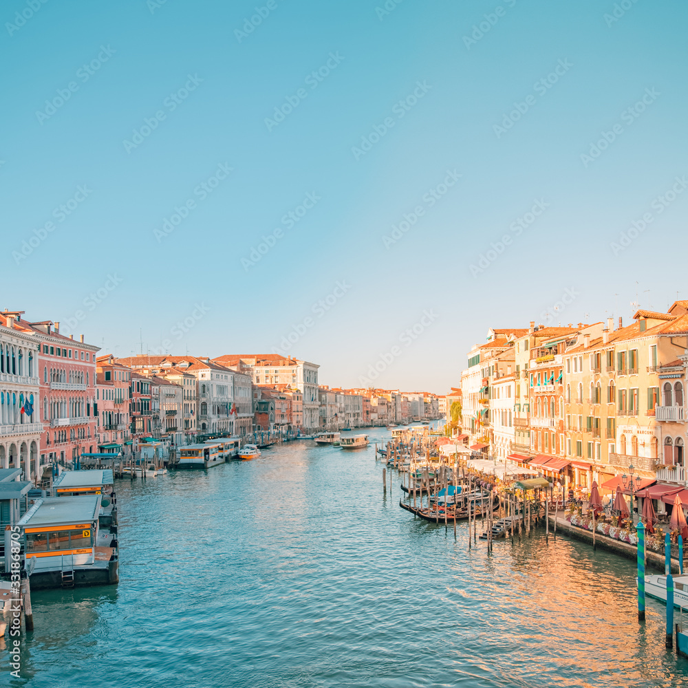 24.09.2019, Venice - Amazing view on the beautiful Venice, Italy. Many gondolas sailing down one of the canals.