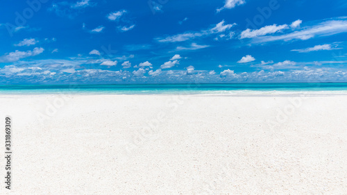 Clean white sand on a blurred background sea ocean sky abstract style