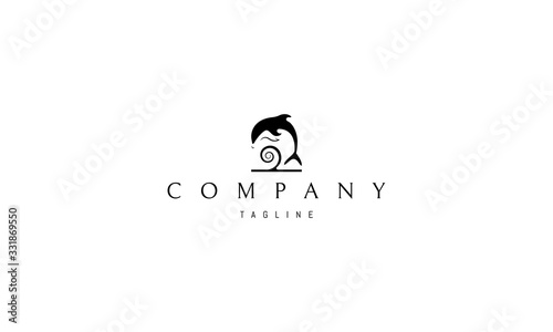 Vector black logo on which an abstract image of a dolphin jumping over the waves.