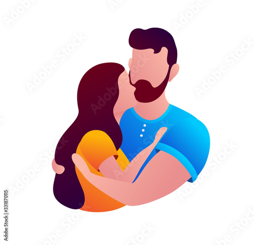 The guy and the girl are hugging on a white isolated background. Vector illustration coming to valentine s day