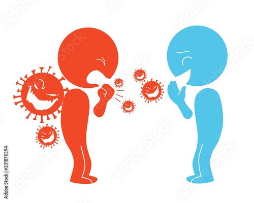 Cartoon Virus Covid-19 like peaple cough, sneeze for spread to man Infect. vector illustration isolated cartoon hand drawn