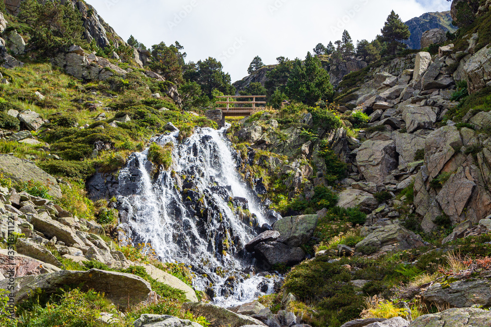 View of one of the waterfalls of the Juclar river, Soldeu, Andorra