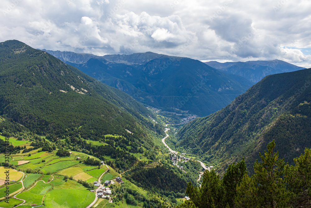 View of the Valira of Orient river valley from the Quer viewpoint, Canillo, Andorra