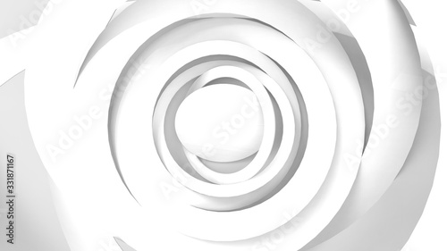 3d rendering. Rotating modern creativity white circular paper wall design background.